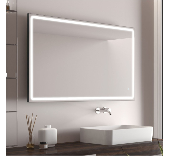 Дзеркало Aqua 80x70 88-Hra80s70-CWDd-mA з чорним профілем і Led підсвічуванням