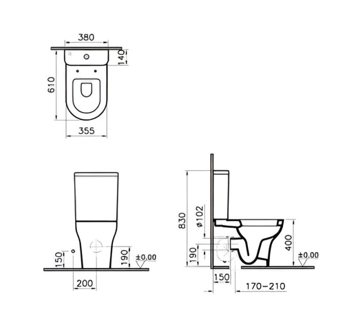 Унітаз підлоговий VitrA Zentrum Rim - Ex 88-9824B003-7216 з бачком та сидінням Soft Close