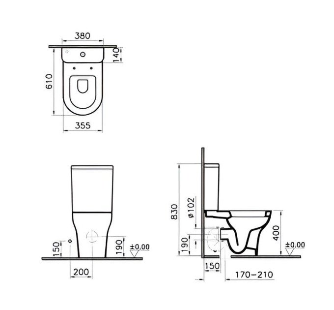 Унітаз підлоговий VitrA Zentrum Rim - Ex 88-9824B003-7216 з бачком та сидінням Soft Close