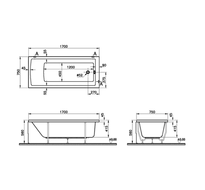 Ванна акрилова VitrA Neon 170x75 88-52280001000