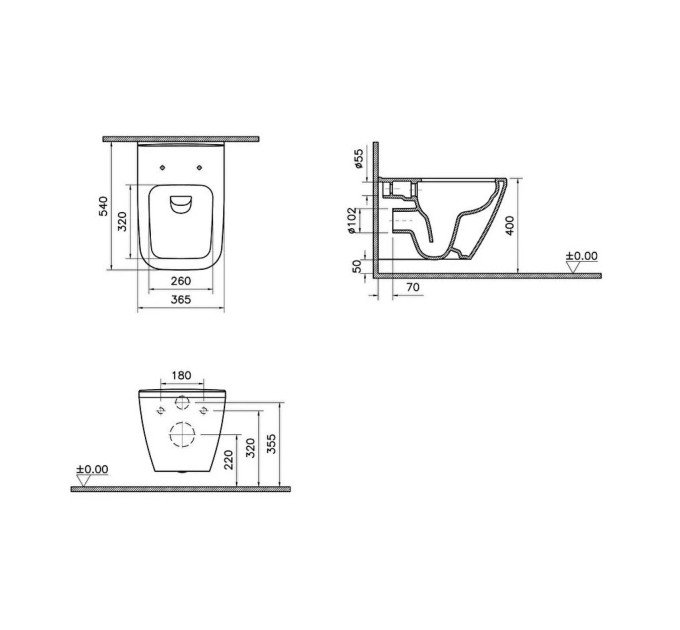 Інсталяція VitrA V-Fix Core з клавішею Root Square Flush Plates чорний мат і унітаз Integra Square Rim - Ex