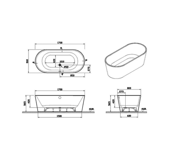 Ванна акрилова VitrA Geo 170x80 білий глянцевий 88-65370006000