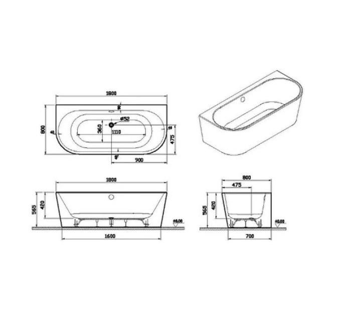 Ванна акрилова VitrA Geo 180x80 білий глянцевий 88-65420006000