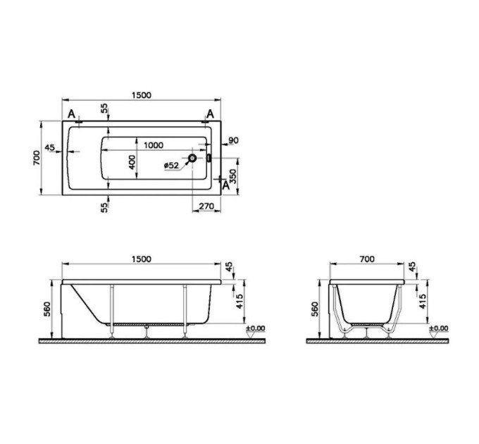 Ванна акрилова VitrA Neon 150x70 88-52510001000