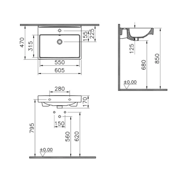 Раковина підвісна VitrA Integra Square 60 см 88-7895B003-0001