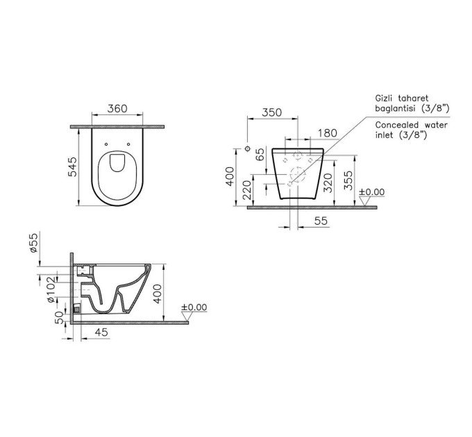 Унітаз підвісний VitrA Integra Bidet Rim - Ex 88-7041B003-7210 з сидінням Soft Close
