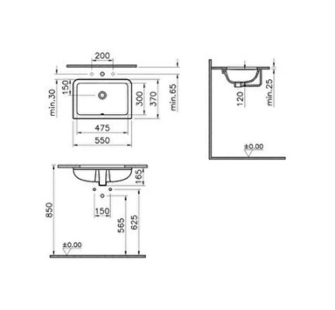 Раковина врізна VitrA S20 55 см білий глянсовий 88-7475B003-0618