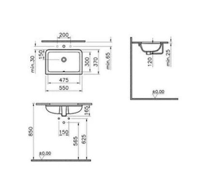 Раковина врізна VitrA S20 55 см білий глянсовий 88-7475B003-0618