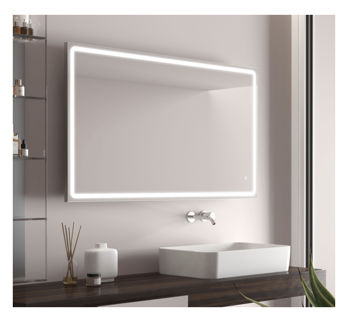 Дзеркало Aqua 100x70 88-Hra100s70-CWDd-mK з профілем матовий алюміній і Led підсвічуванням